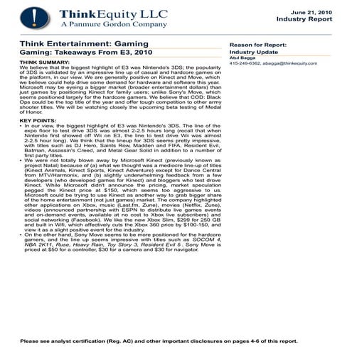 Gaming: Takeaways From E3, 2010