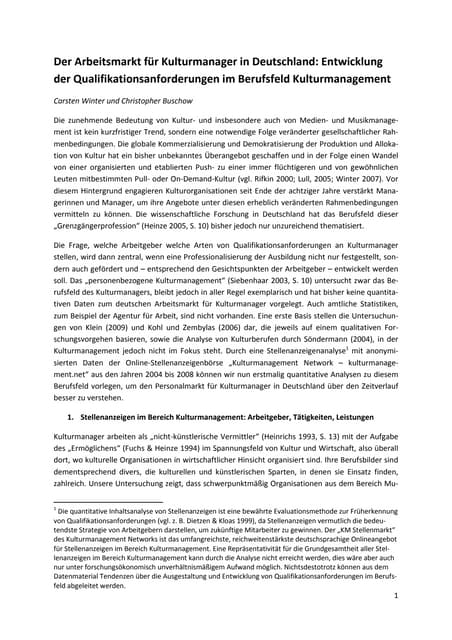 Der Arbeitsmarkt für Kulturmanager ...