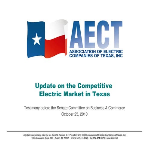 Update on the Competitive Electric Market in Texas