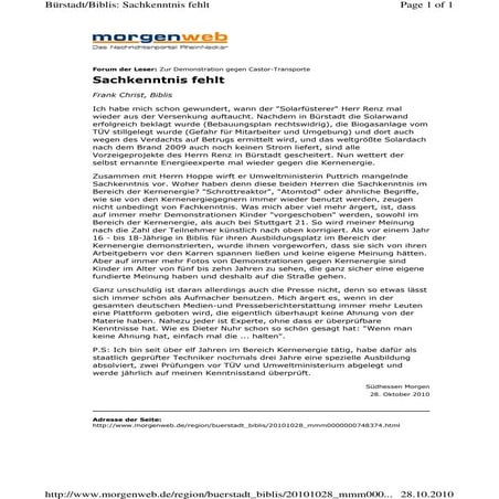 Sachkenntnis fehlt! Leserbrief im Südhessen Morgen