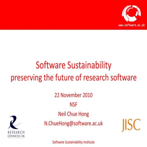 Software Sustainability: preserving the future of research software