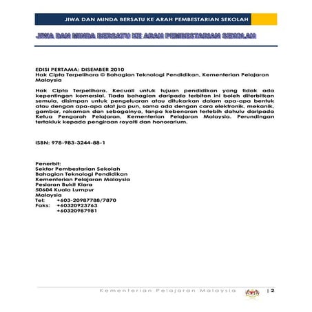 Jiwa dan Minda Bersatu Ke Arah Pembestarian Sekolah