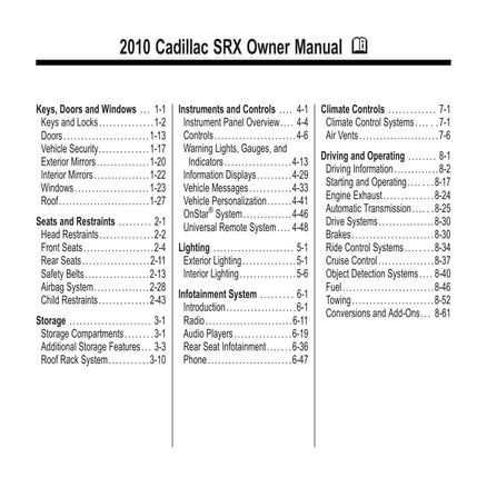 2010 CADILLAC SRX OWNERS MANUAL PDF visual data 6