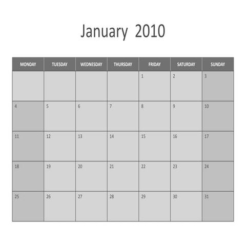 2010 Calendar (Mon Sun) | PPT