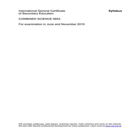 IGCSE - Combined Science. Syllabus 2010