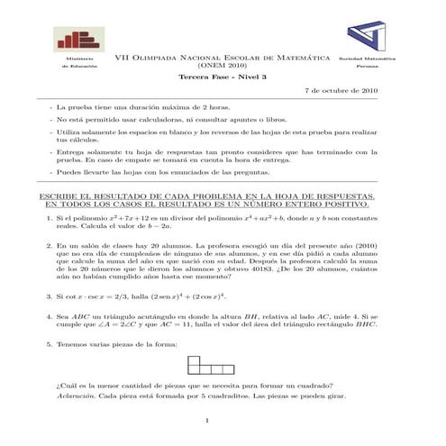 ONEM 2010: Fase N°3- Nivel 3