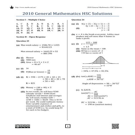2010 general mathematics hsc solutions