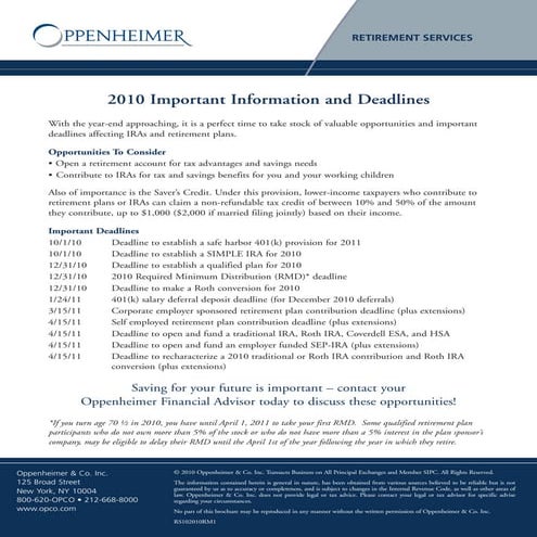2010 important information and deadlines