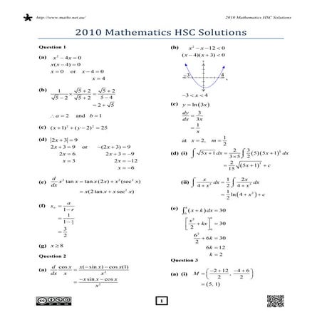 2010 mathematics hsc solutions