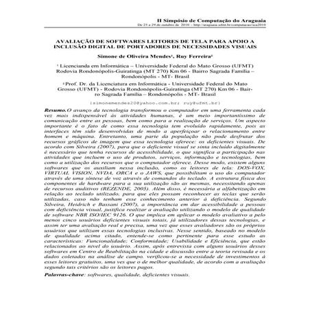 Avaliação de softwares leitores de tela para apoio a inclusão digital de portadores de necessidades visuais