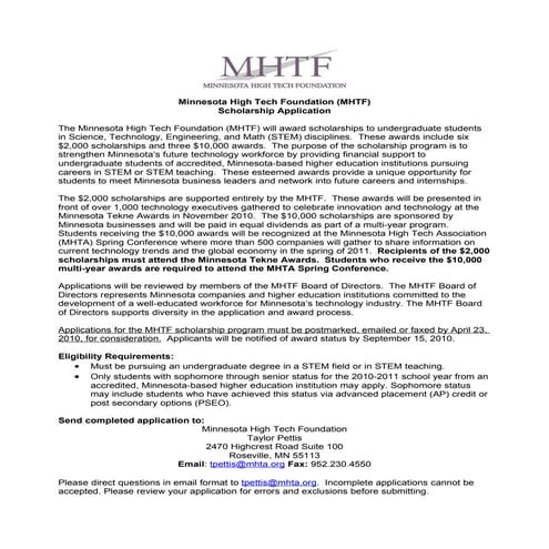 2010 MHTF Scholarship Application