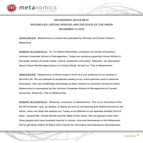 2010 & next   second life, virtual worlds and the state of the union