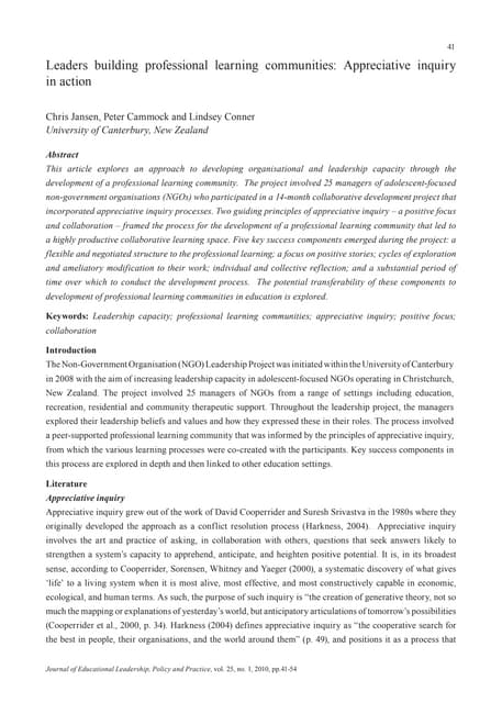 2010 NZJEL Appreciative Inquiry In Action