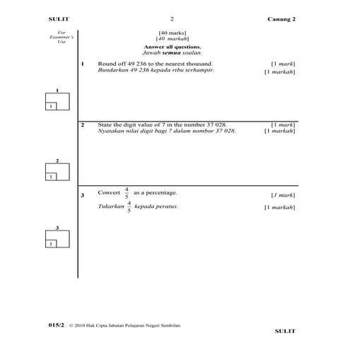Soalan Percubaan UPSR Matematik