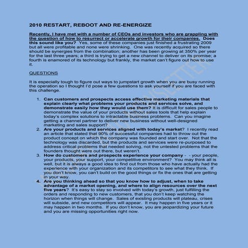 2010 Restart, Reboot And Re Energize!