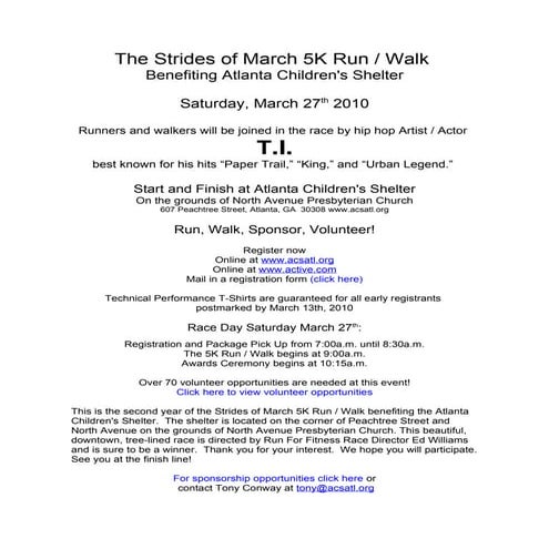 2010 Strides Of March 5 K Info