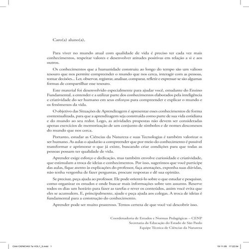 2010 volume1 cadernodoalunociencias7aserie