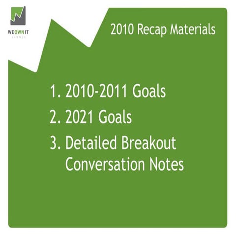 2010 We Own It Summit Results and Goals Forward