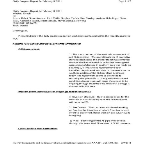 Feb. 8: Waste Management Progress Report