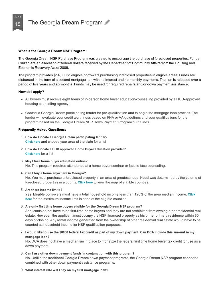 The Dream Down Payment Assistance Program