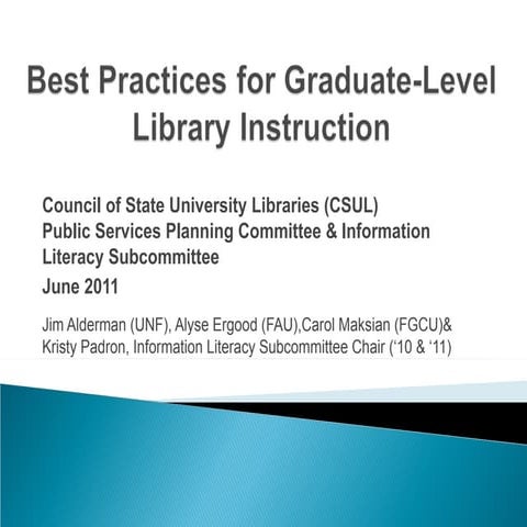 Florida SULS Information Literacy Subcommittee Presentation by group:2011 Grad Student Instruction