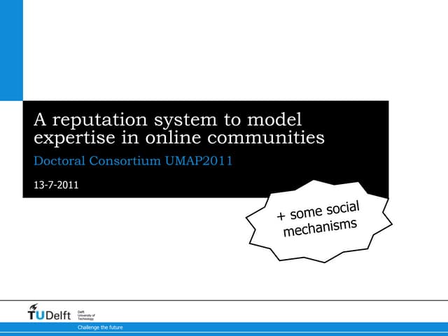 Presentation for Doctoral Consortium at UMAP'11