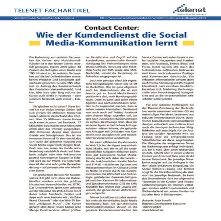 Fachartikel "Wie der Kundendienst die Social Media-Kommunikation lernt", Verz...