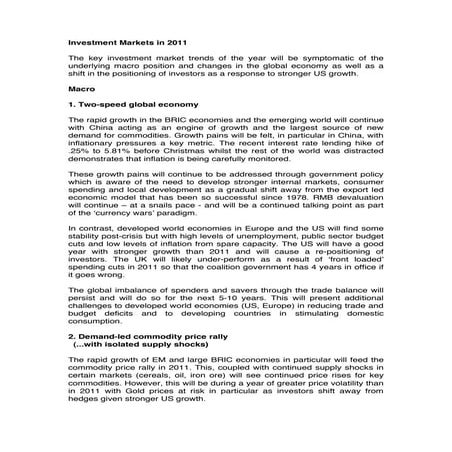 The Investment World in 2011