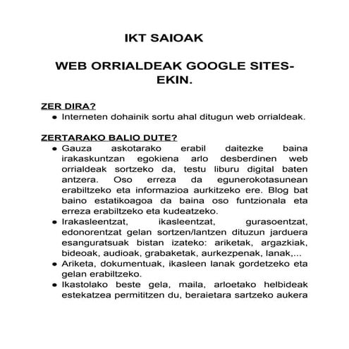 2011 12.IKT SAIOAK. WEB ORRIALDEAK GOOGLE SITESEKIN
