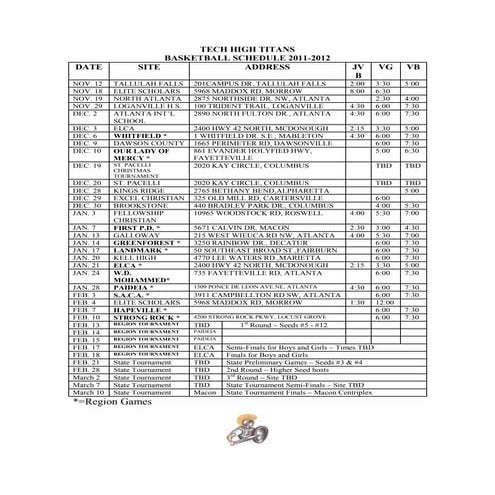 2011/12 Titans Schedule
