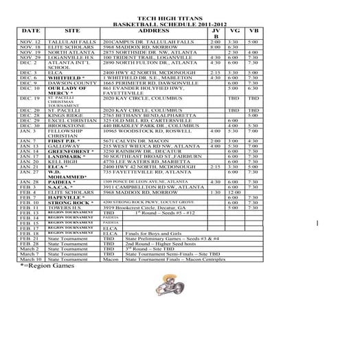 2011 12 titans schedule