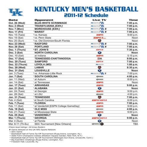 UK men's basketball 2011-12 schedule | PDF