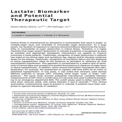 2011. lactate biomarker and potential therapeutic target | PDF