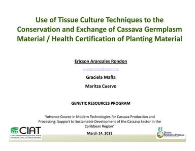 2011. aranzales rondon. use of tissue culture techniques techniques to the co...