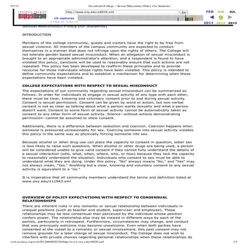 2011-2012 Occidental College Sexual Assault Policy