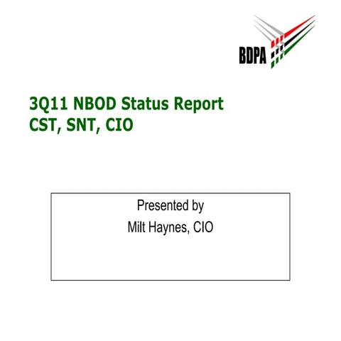Status Report: Nat'l BDPA CIO (3Q-2011)