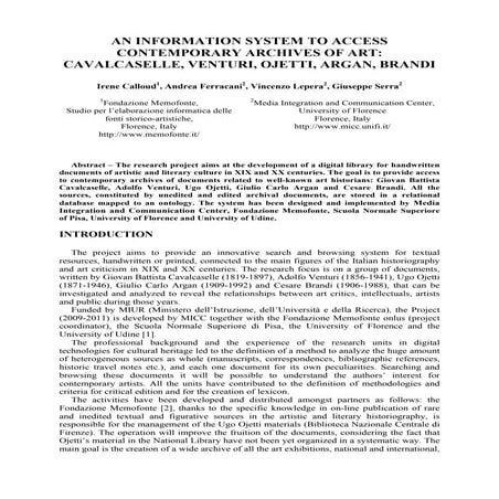 An information system to access contemporary archives of art: Cavalcaselle, V...