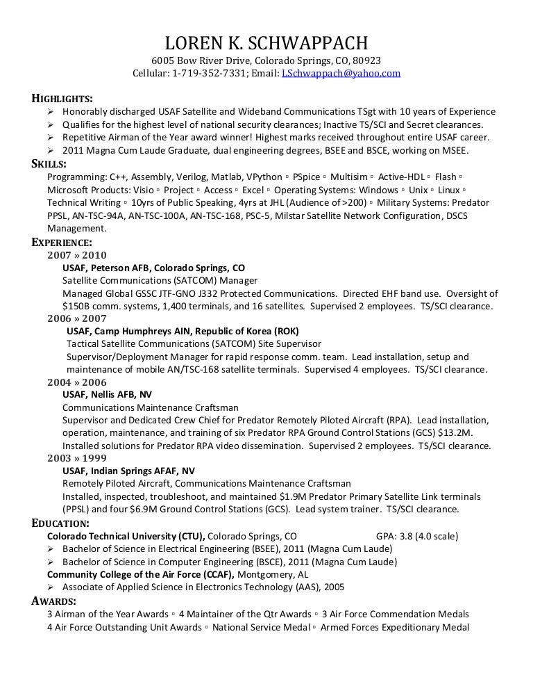 air force crew chief resume