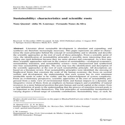 Sustainability, characteristics and scientific roots | PDF
