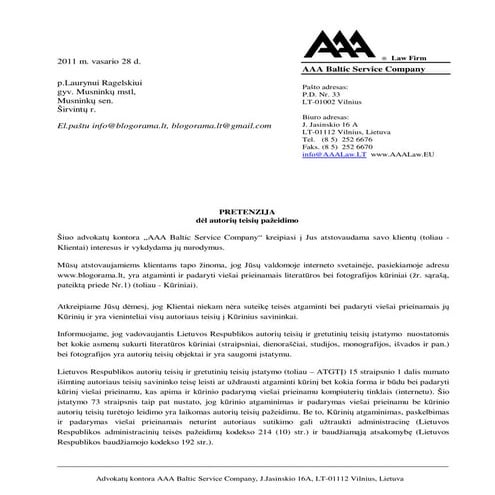 Pretenzija Laurynui Ragelskiui, blogorama.lt įtariamam turinio vagiui