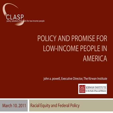 Policy and Promise for Low Income People in America
