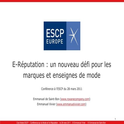 Conférence Mode & e-Reputation -  ESCP - 28 mars 2011