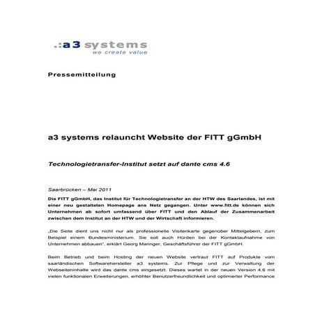 a3 systems relauncht Website der FITT gGmbH
