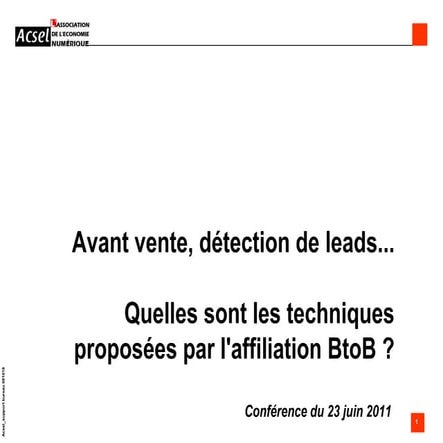 BtoB Lead Generation: présentation à l'ACSEL