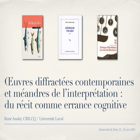 Œuvres diffractées contemporaines et méandres de l'interprétation : du récit ...