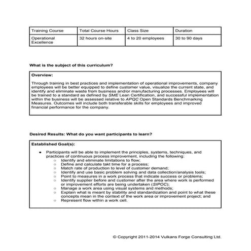 Operational Excellence Curriculum