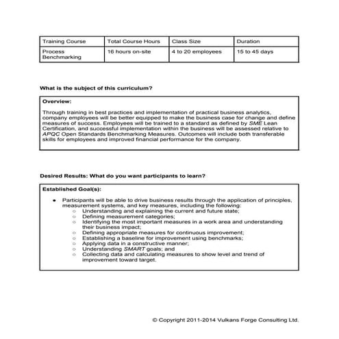 Process Benchmarking Curriculum