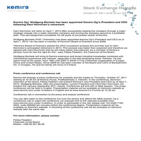Kemira Board of Directors appointed new CEO