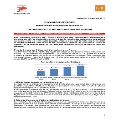 Intentions d'achat des équipements multimedia