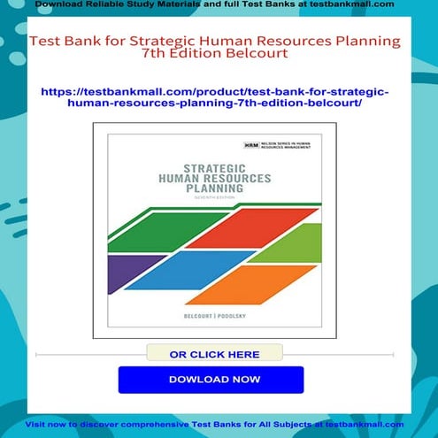 Test Bank for Strategic Human Resources Planning 7th Edition Belcourt | PDF
